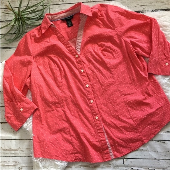 LANE Bryant polka dot button down top size 20 coral white - Picture 3 of 7